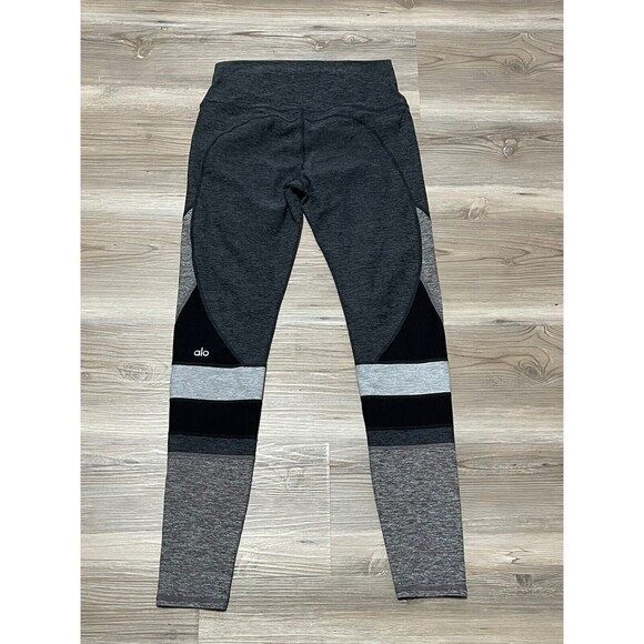 Alo Yoga Womens Size S Sheila High Waist Gray Black Alosoft Colorblock Leggings - Picture 7 of 8